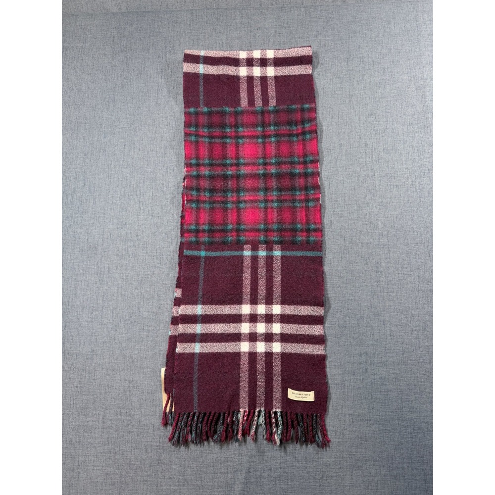 Burberry Merino Wool Scarf Burgundy Red Plaid Check Made in Italy 168x30cm - Picture 5 of 9